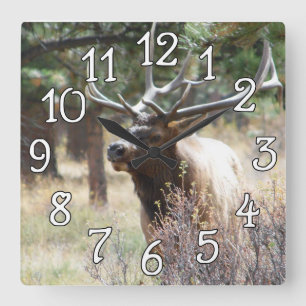 Horloge Carrée Elk Bull Buck Deer Mancave Wall Clock