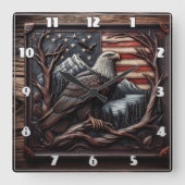 Horloge Carrée Emblème Aigle Avec Drapeau Américain (Recto)