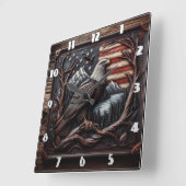 Horloge Carrée Emblème Aigle Avec Drapeau Américain (Angle)