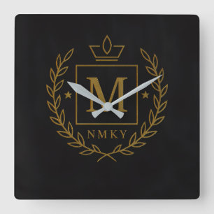 Horloge Carrée "Emblème Royal NMKY – Monogramme M Dessin de Crête