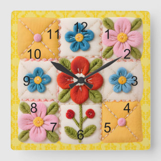 Horloge Carrée Embroidered Flower Patchwork Quilt