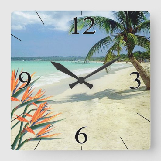 Horloge Carrée Emerald Waters Bird of Paradise Beach (Recto)