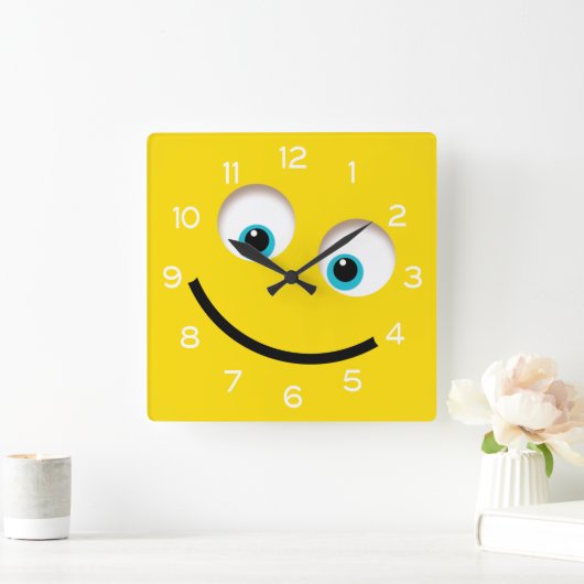 Horloge Carrée Emoji jaune (Maison)