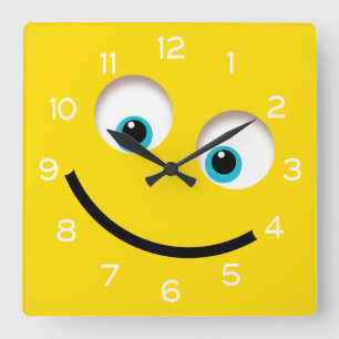 Horloge Carrée Emoji jaune