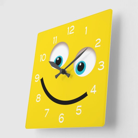Horloge Carrée Emoji jaune (Angle)
