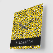 Horloge Carrée Empreinte de léopard, Spots, Leopard Jaune, Votre  (Angle)