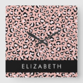 Horloge Carrée Empreinte de léopard, Spots, Leopard Rose, Votre N (Recto)