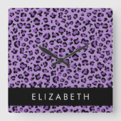 Horloge Carrée Empreinte de léopard, Spots, Leopard Violet, Votre (Recto)