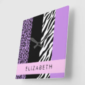Horloge Carrée Empreinte de léopard, Zebra Print, Purple, Votre n (Angle)