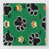 Horloge Carrée Empreinte de patte canin de luxe noir et bronzage (Recto)