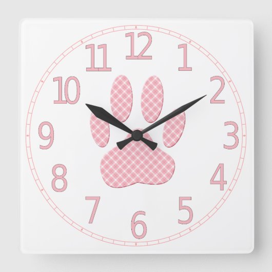Horloge Carrée Empreinte de patte Tartan Rose Et Blanc (Recto)
