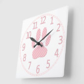 Horloge Carrée Empreinte de patte Tartan Rose Et Blanc (Angle)