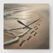Horloge Carrée Empreintes De Plage Avec Ocean Froth (Recto)