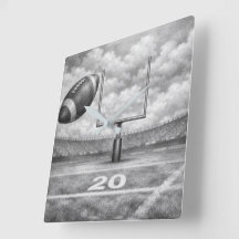 Horloge carrée en acrylique - Football et poteau d