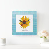 Horloge Carrée En vichy de tournesol de Ladybug avec nom (Maison)