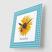 Horloge Carrée En vichy de tournesol de Ladybug avec nom (Angle)