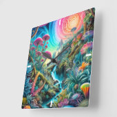 Horloge Carrée Enchanted Psychedelic Dreamscape (Angle)