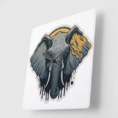 Horloge Carrée Enchanter le visage des éléphants (Angle)