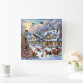 Horloge Carrée Enchanting Christmas Village Scene (Maison)