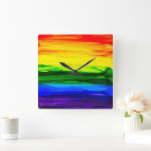 Horloge Carrée Encre d'alcool arc-en-ciel Abstraite (Maison)