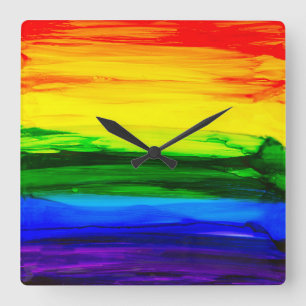 Horloge Carrée Encre d'alcool arc-en-ciel Abstraite