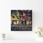 Horloge Carrée Enfant en bas âge et oranges (Maison)