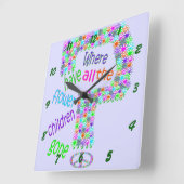 Horloge Carrée Enfants Fleuris (Angle)
