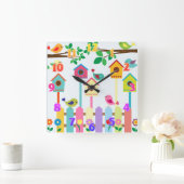 Horloge Carrée Enfants Oiseaux Paysages d'oiseaux (Maison)