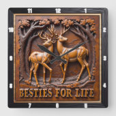 Horloge Carrée Engraved Deer Stag Pair Rustic (Recto)