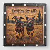 Horloge Carrée Engraved Dog Pair Happy Forest (Recto)