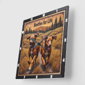 Horloge Carrée Engraved Dog Pair Mountain Pine (Angle)