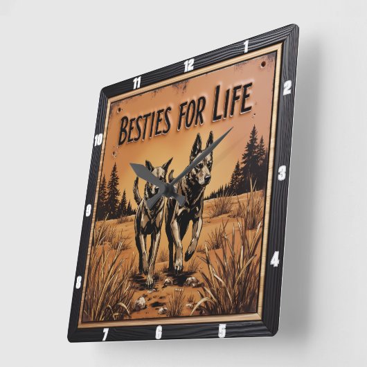 Horloge Carrée Engraved Dog Pair Outback Field (Angle)