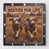 Horloge Carrée Engraved Dog Pair Running Field (Recto)