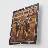 Horloge Carrée Engraved Dog Pair Running Field (Angle)