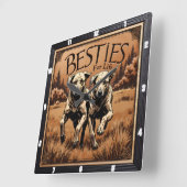 Horloge Carrée Engraved Dog Pair Sepia Forest (Angle)