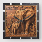 Horloge Carrée Engraved Elephant Mother Baby At Dust (Recto)