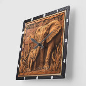Horloge Carrée Engraved Elephant Mother Baby At Dust (Angle)