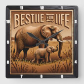 Horloge Carrée Engraved Elephant Mother Baby Tall Grass (Recto)