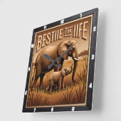 Horloge Carrée Engraved Elephant Mother Baby Tall Grass (Angle)