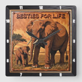 Horloge Carrée Engraved Elephant Sunset Savannah (Recto)