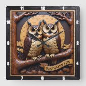 Horloge Carrée Engraved Owls Branch Banner Brown (Recto)