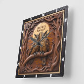 Horloge Carrée Engraved Owls Branch Rustic Brown (Angle)