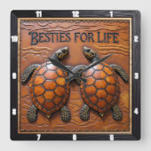 Horloge Carrée Engraved Turtle Pair Brown Monotone (Recto)