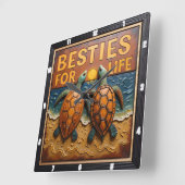 Horloge Carrée Engraved Turtle Pair Colorful Beach (Angle)