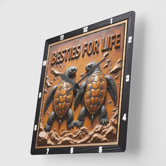 Horloge Carrée Engraved Turtle Pair Ocean Besties (Angle)