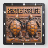 Horloge Carrée Engraved Turtle Pair Wood Grain (Recto)