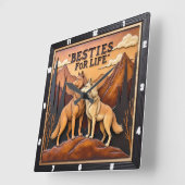 Horloge Carrée Engraved Wolf Pair Mountain Embrace (Angle)