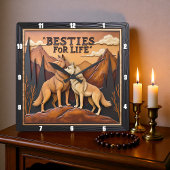 Horloge Carrée Engraved Wolf Pair Mountain Embrace