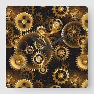 Horloge Carrée Engrenages en laiton Steampunk sans couture