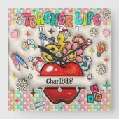 Horloge Carrée Enseignants : Inspirer, Croissance, Coeurs, Esprit (Recto)